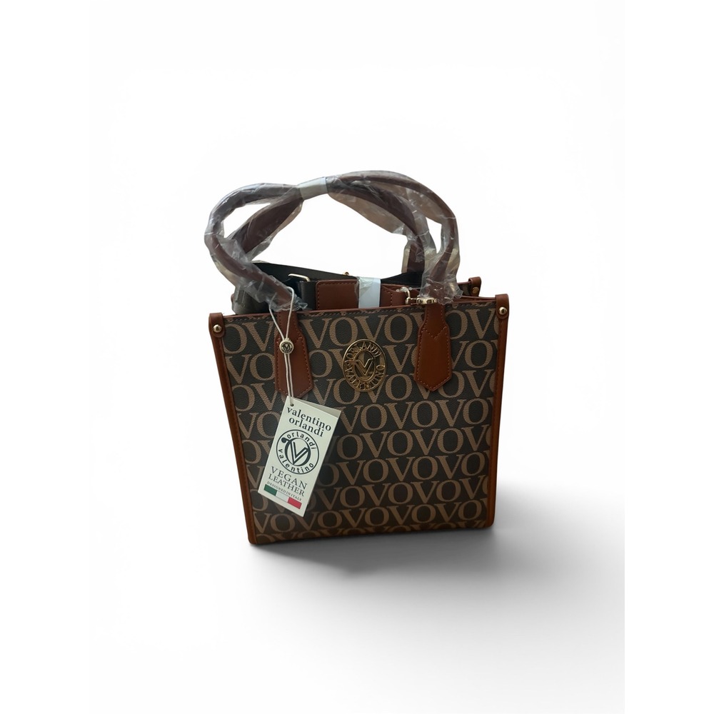 Valentino Orlandi Tote Bag Womens Handbagu‎ Brown Vegan Leather Monogram Classic